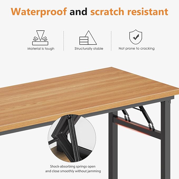 Folding Desk, 47 inch No Assembly Folding Desks for Small Spaces, Sturdy Foldable Computer Desk, Functional Home Office Desks, Study Writing Desk Office Table Workstation for Home Office Outdoor