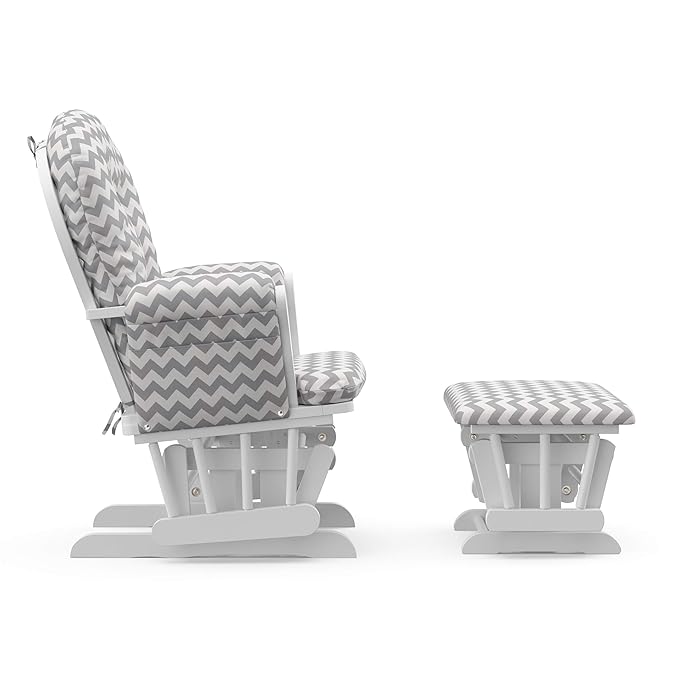 Storkcraft Premium Hoop Glider & Ottoman (White/Gray Chevron) — GREENGUARD Gold Certified Nursery Glider, Solid Wood Craftsmanship, Smooth-Gliding Nursery Chair and Ottoman, Award-Winning