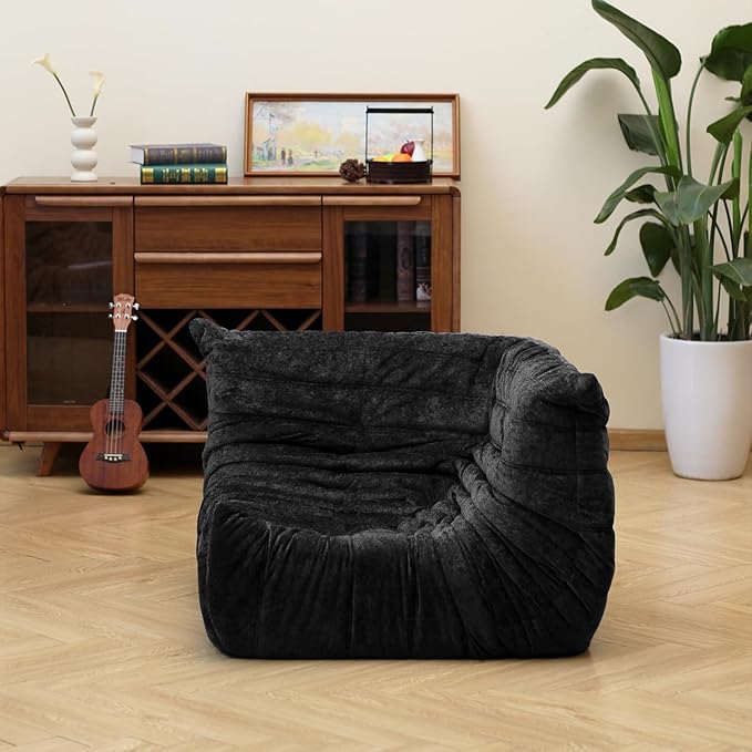 N&V Fireside Chair, Mid Century Armless Floor Sofa, Soft Premium Chenille Floor Lounge Chair, Foam Sofa Accent Chair for Living Room Bedroom and Office (Black, Corner Chair)