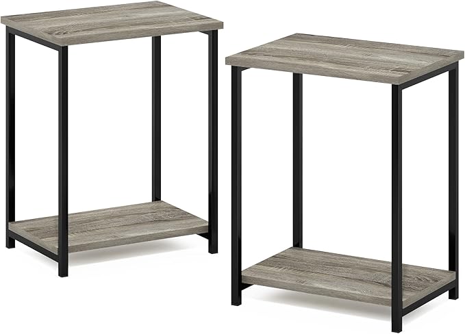 Furinno Simplistic Metal Frame End Table, 2-Pack, French Oak