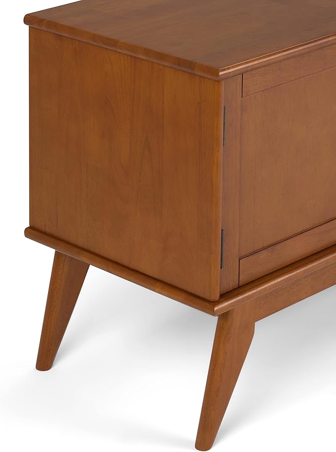SIMPLIHOME Draper SOLID HARDWOOD 60 inch Wide Mid Century Modern TV Media Stand in Teak Brown For TVs up to 65 inches for the Living Room and Entertainment Center