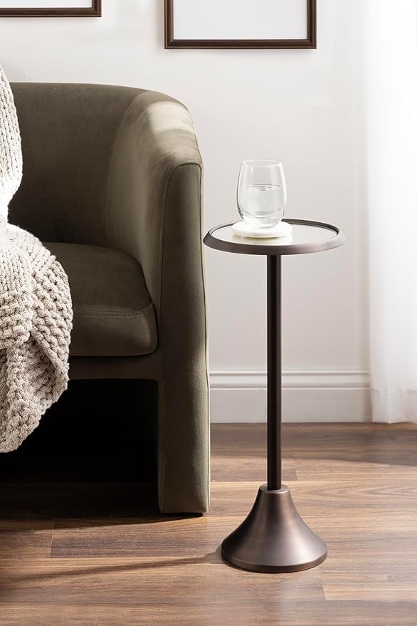 Kate and Laurel Sanzo Modern Pedestal Drink Table; 10 x 10 x 23; Antique Bronze; Decorative End Table with Mirrored Tabletop for Use as Small Plant Stand or Cute Martini Table