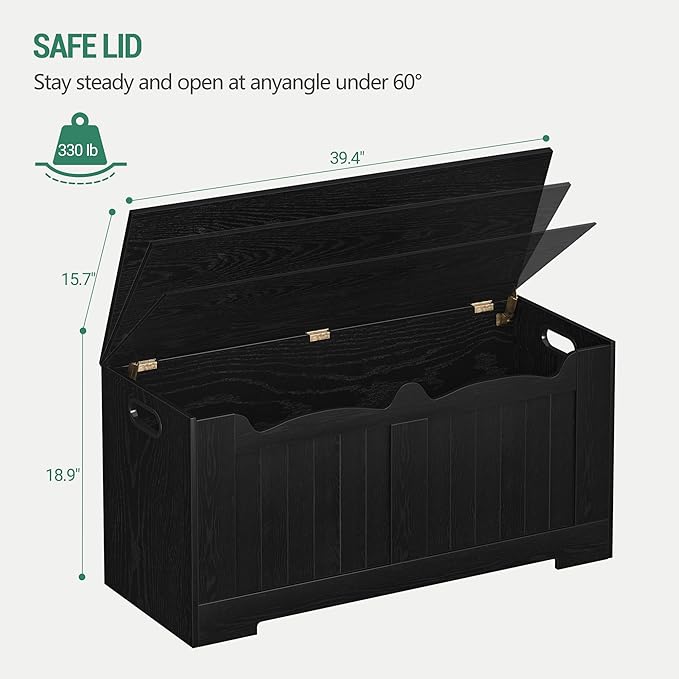 39.4" Storage Chest, Storage Bench Trunk with 2 Safety Hinges,Wooden Box, Lift-Top Chest Organizer, Shoe Bench for Entryway, Bedroom, Living Room, Black SB01004X