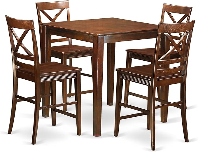 East West Furniture VNQU5-MAH-W 5 Piece Counter Height Pub Set Includes a Square Dining Room Table and 4 Kitchen Chairs, 36x36 Inch, Mahogany