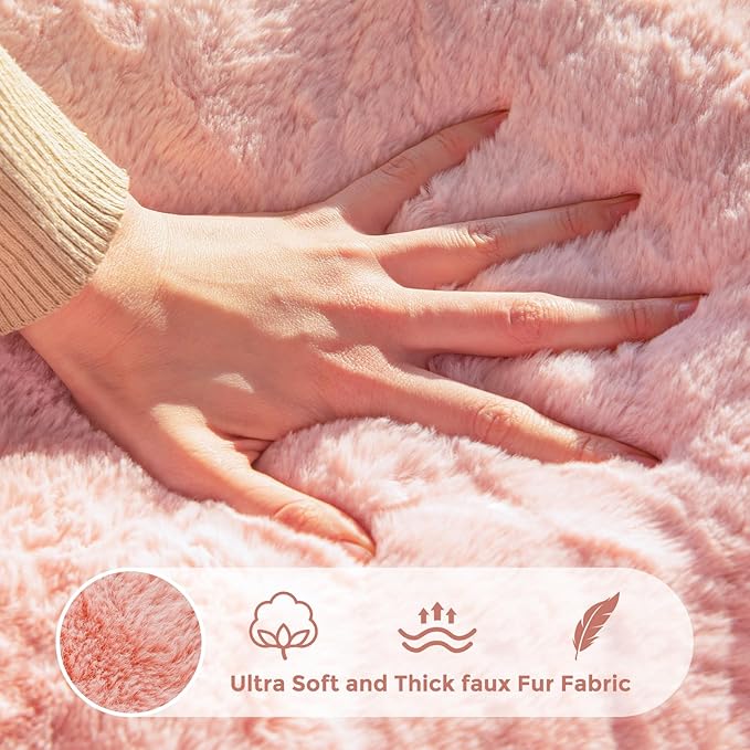 MAXYOYO Bean Bag Chair for Adults, Floral Shaped Bean Bag Sofa, Ultra Soft Faux Fur Floor Sofa, Large Reading Chair for Living Room Bedroom, Pink, Single