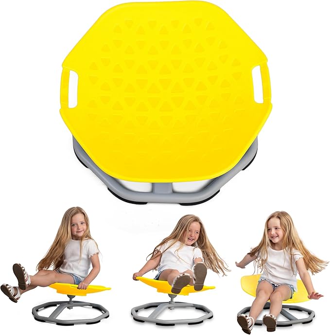 Special Supplies Spinning Chair for Kids- Versatile Kids Sit and Spin Sensory Chair for Training Body Coordination - Sensory Swivel Chair for Playroom, Bedroom, or Nursery (Yellow)