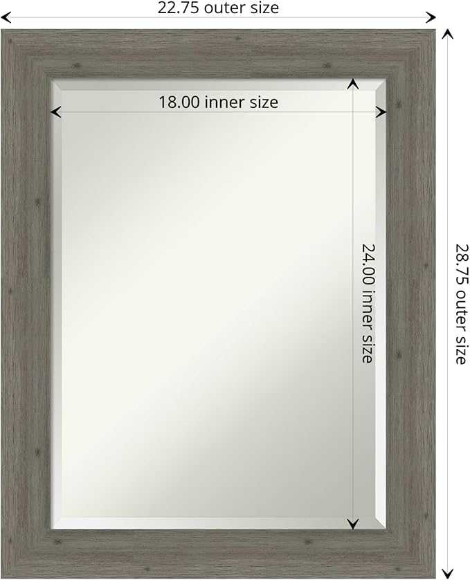 Amanti Art Grey Wall Mirror 29x23 Fencepost Grey Narrow Rectangle Bathroom Mirror for Wall Decor Living Room, Medium Country Rustic Wood Frame, Hangs Horizonally and Vertically, Bathroom Decor,