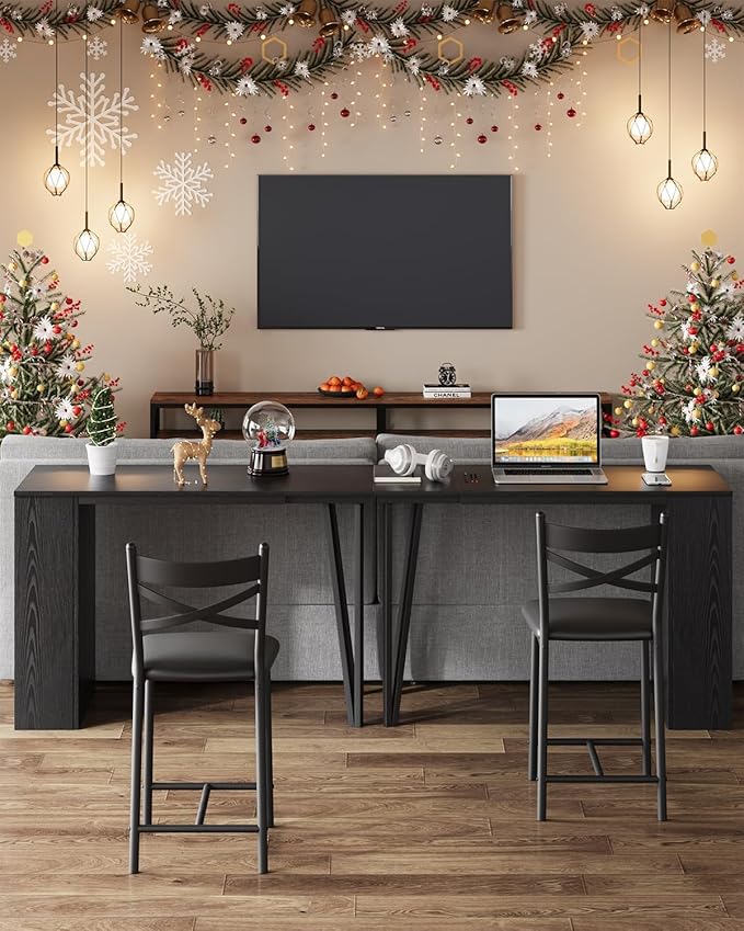 Garvee Bar Table and Chairs Set, 3 Piece Bar Table Set with with Flip Top Extension and Storage Shelves, Dining Table Set for 2, Suitable for Small Space Kitchen Apartment, Black