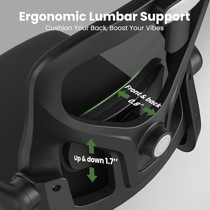 Ergonomic Office Chair, Comfy Home Office Chair High Back Computer Chair with Headrest, Adjustable Back Support, Flip-Up Arms, 90-120° Tilt and Wide Cushion, Up to 300lbs,Black