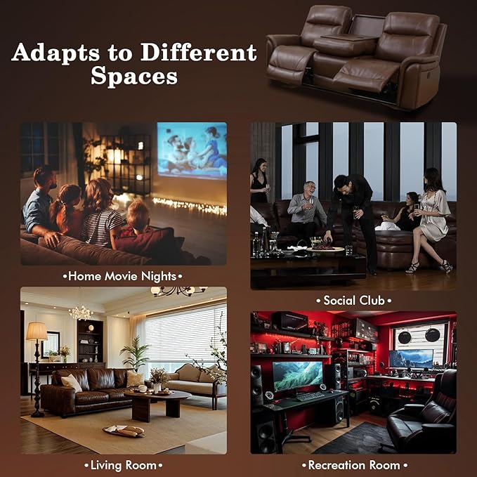 PU Leather Power Wall Hugger Chair Double Reclining Sectional Sofa 3-Seater Loveseat Couch with Reversible Coffee Table, Wireless Chargers, USB Port and Ambient LED Light for Living Room RV Theater