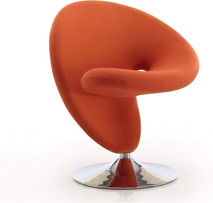 Manhattan Comfort Curl Swivel Accent Chair Set of 1 with 360° Turn, Fully Assembled, Upholstered in Wool Blend, Modern Ergonomic Design with Polished Chrome Base, Set of 1, Orange
