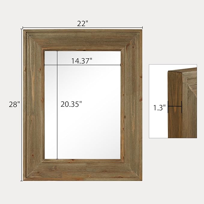 WallBeyond Rustic Wood Framed Mirror, 22" x 28" Farmhouse Decorative Wall Mirror, Vintage Solid Wood Rectangular for Bathroom, Entryway & Living Room, Natural