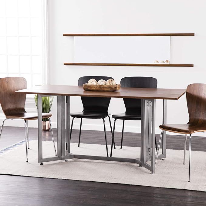 SEI Furniture Driness Drop Leaf Convertible Console to Dining Table, Dark Tobacco, Gunmetal Gray