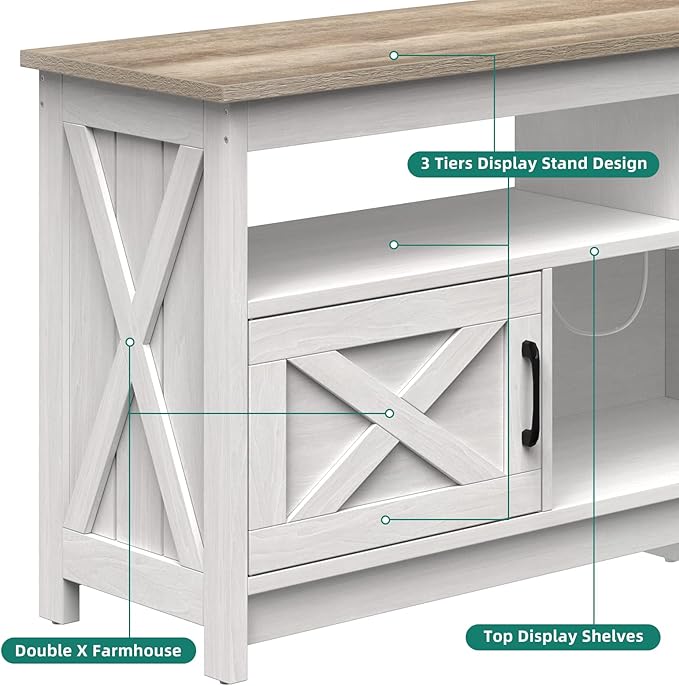 YITAHOME TV Stand for 65/55 Inch TV, Farmhouse Entertainment Center with Storage, Power Outlets and Open Shelf, Media Console TV Cabinet for Living Room, Grey White & Grey Wash