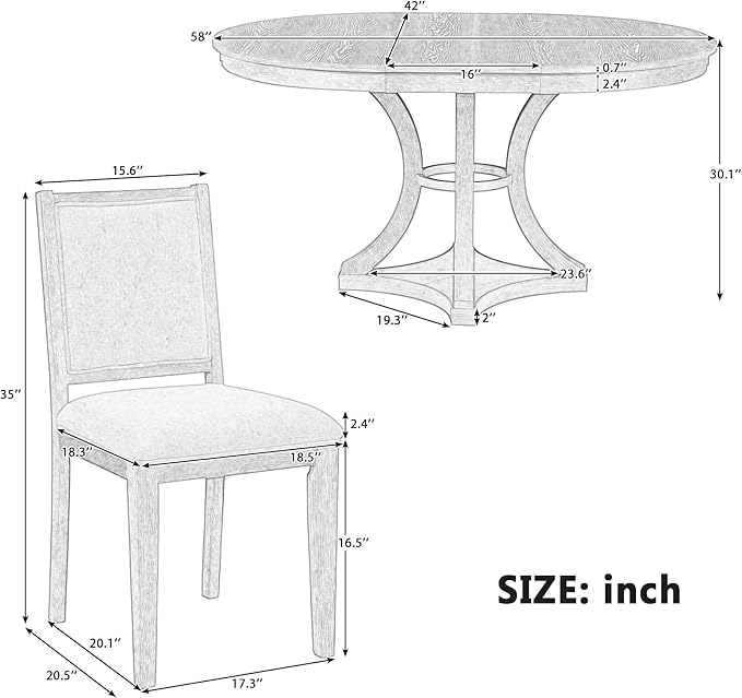 Ball & Cast Retro Dining Table Set for 4 with 4 Upholstered Chairs,5-Piece Wooden Living Room Furniture W/ 42" Round Extendable Kitchen Desk,for Small Space,Apartment,Dining Room,Natural
