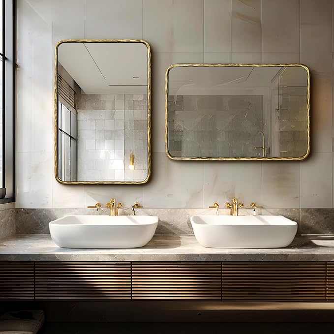 BEGINS Hand-Forged Steel Wall Mirror, 24x36 Inch Vintage Solid Steel Frame, Antique Rounded Rectangle Bathroom Mirror with Hidden Mounting Hooks, Horizontal or Vertical Hanging