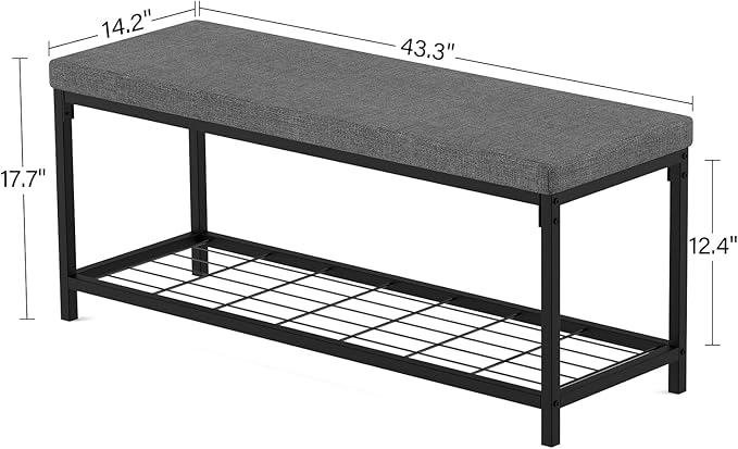 Shoe Bench, Entryway Bench with Cushion Seat, Shoe Rack Bench with Storage, Modern Style, Holds Up to 350 lb, for Living Room, Bedroom, Hallway, Grey