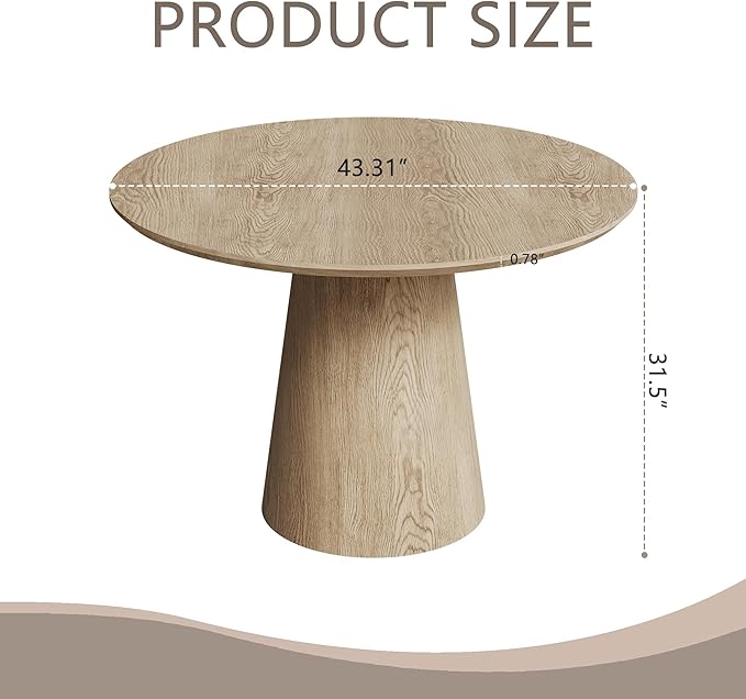 Round Dining Room Table for 4, 43'' Modern Farmhouse Kitchen Table with Round Pedestal, for Kitchen, Living Room, Cafe,Small Spaces, Apartment Wood