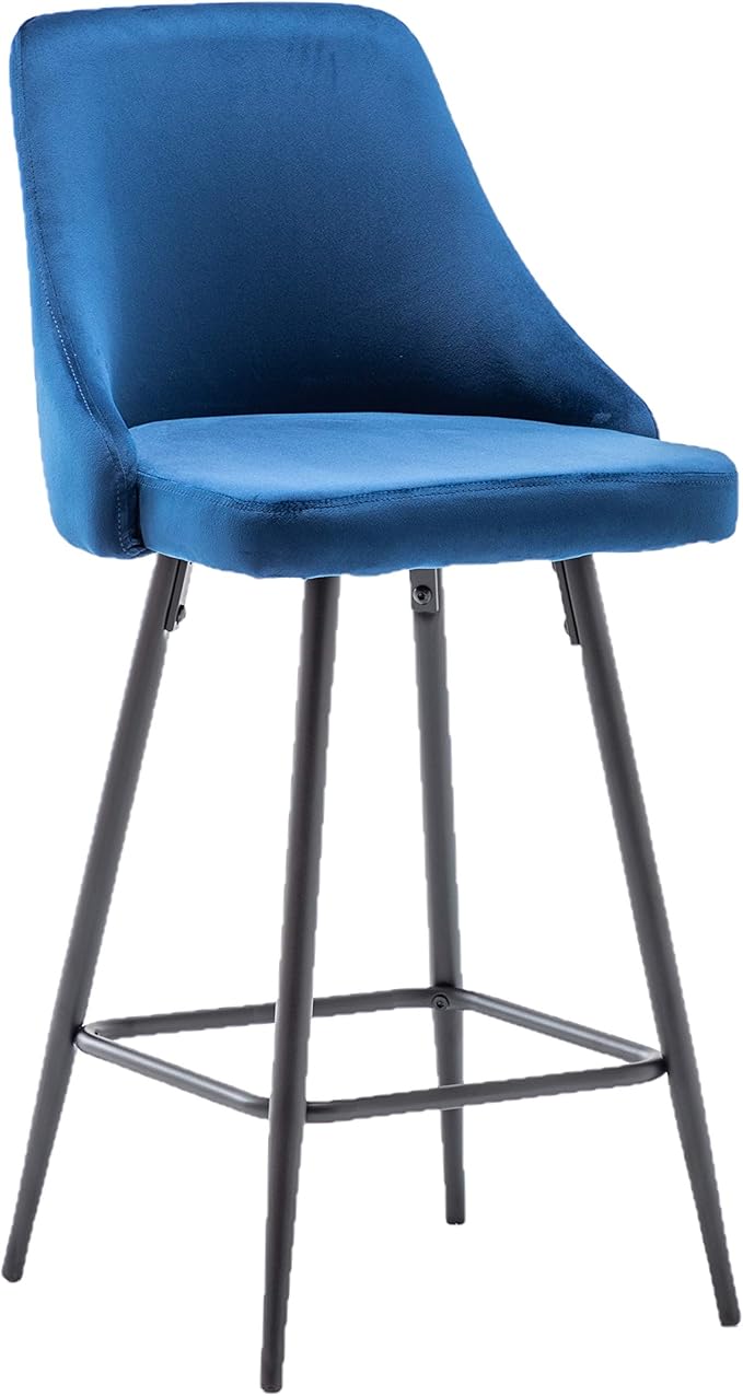 BTEXPERT Set of 2,Premium upholstered Dining 25" Seat Height, High Back Count Stool Bar Chairs, Pack Blue Velvet barstools