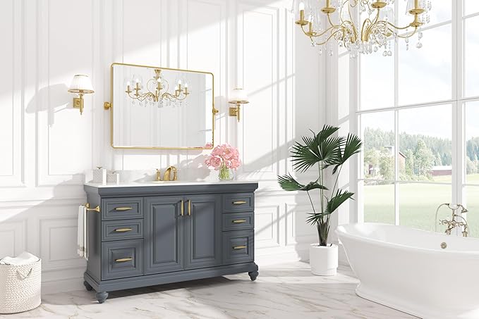 Keonjinn Large Pivot Mirror Bathroom, 40 x 30 Inch Beveled Tilt Mirror Bathroom, Gold Metal Framed Mirrors with Rounded Corner, Modern Rectangle Vanity Mirrors for Wall (Horizontal/Vertical)
