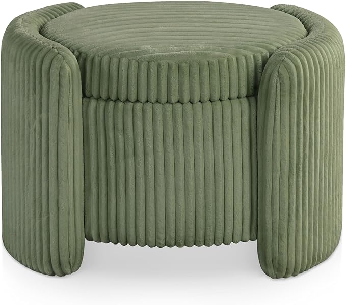 Furniture of America Lennox Modern Chenille 25-inch Round Storage Ottoman with Reversible Flip Top, Upholstered Footstool for Living Room, Bedroom, Entryway, Green
