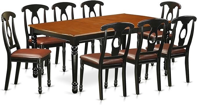 East West Furniture DOKE9-BCH-LC 9 Piece Dining Table Set Includes a Rectangle Dining Room Table with Butterfly Leaf and 8 Faux Leather Upholstered Chairs, 42x78 Inch, Black & Cherry