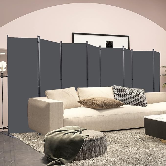 Room Divider, 8 Panel Folding Privacy Screens with Wider Support Feet, 6 Ft Portable Room Partition for Room Separator, 176" W X 71" H, Grey