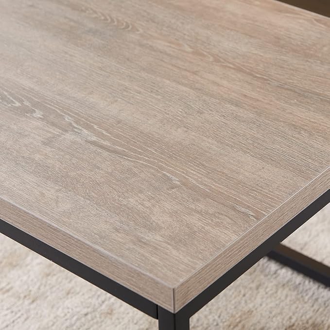 CENSI 18-Inch Grey Wash Accent End Table/Side Table for Living Room, Modern Industrial, Square, Metal and Wood (French Oak)