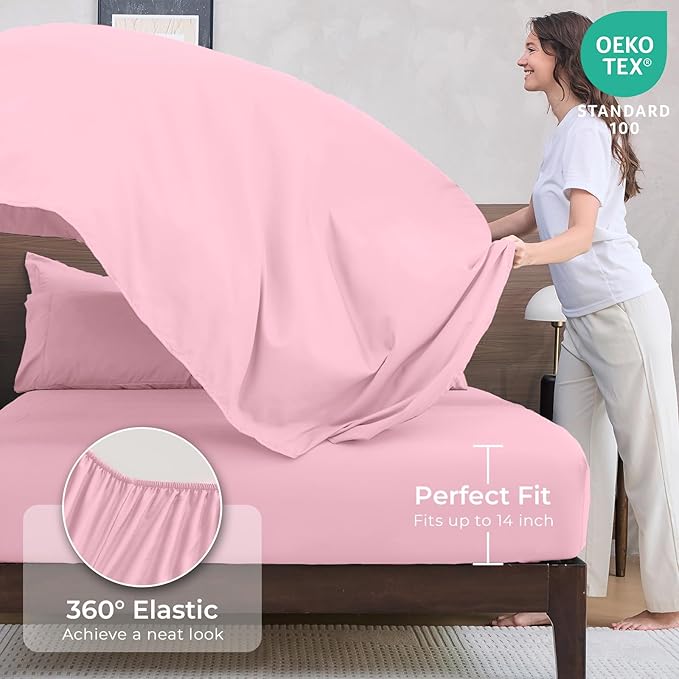 HEVUMYI Pink Queen Comforter Set - 7-Piece All Season Bed in a Bag Queen, Ultra Soft Bedding Set with Comforter, Flat Sheet, Fitted Sheet, Pillowcases, Pillow Shams, Pink