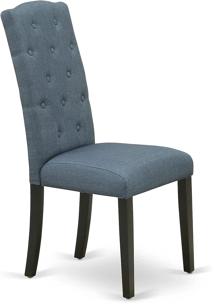 East West Furniture ESCE3-BCH-21 3 Piece Dining Room Table Set Contains a Round Kitchen Table with Pedestal and 2 Mineral Blue Linen Fabric Parson Dining Chairs, 30x30 Inch, Black & Cherry