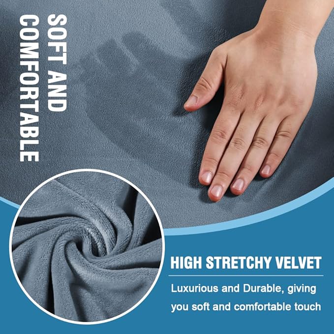 H.VERSAILTEX Sofa Cover 4 Piece T Cushion Sofa Slipcovers Thick Velvet Couch Cover Furniture Protector Stretch Sofa Covers for 3 Cushion Couch with 3 Individual Covers Washable, Stone Blue