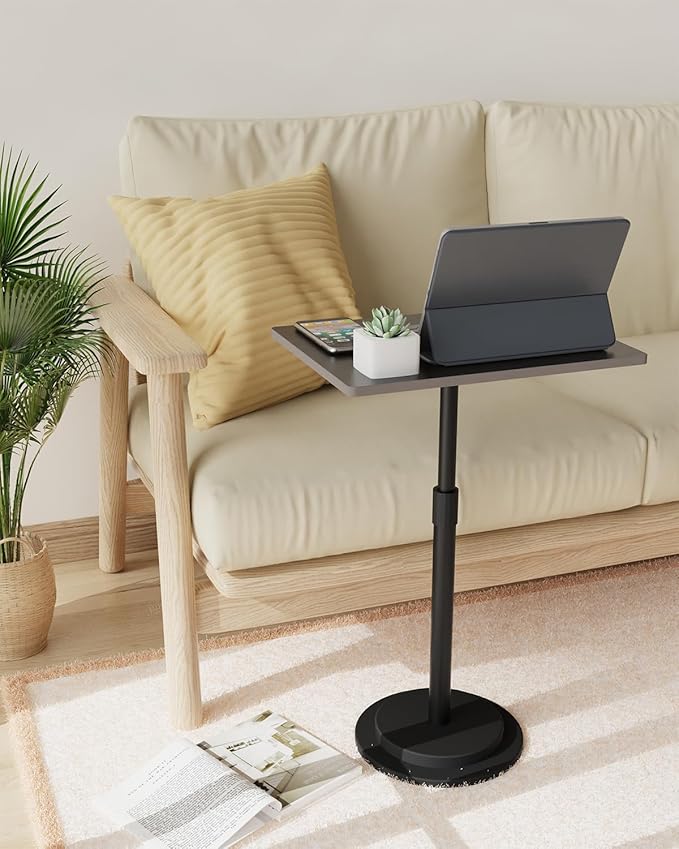 Small Side Table, Height Adjustable Nightstand, Square Indoor Metal Plant Stand, for Living Room, Bedroom, Office, Bathroom, 1 Pack, Dark Brown, GBZ001RZ-1