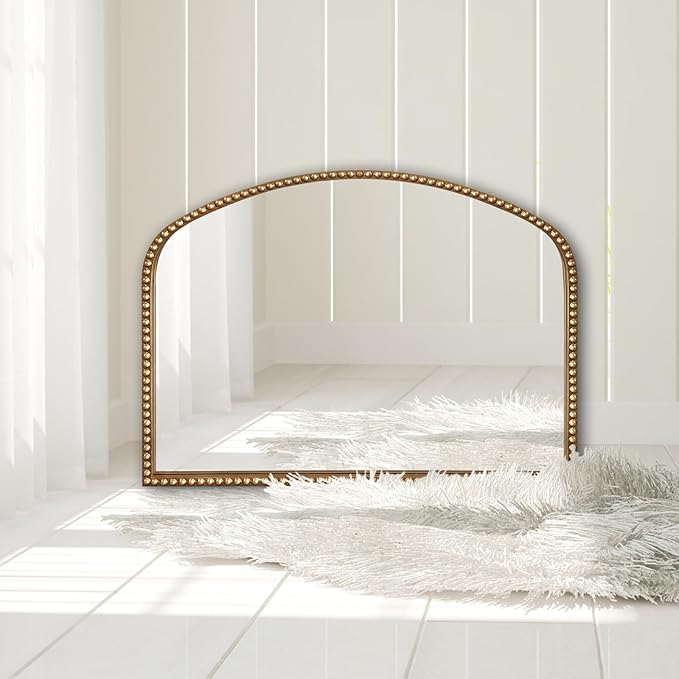 ironsmithn Gold Arched Mirror, 28"x36" Antique Mirrors with Beaded Frame, Classic Vintage Decorative Mirror, Marlowe Accent Mirrors for Mantel Fireplace Bedroom Bathroom Living Room Entryway