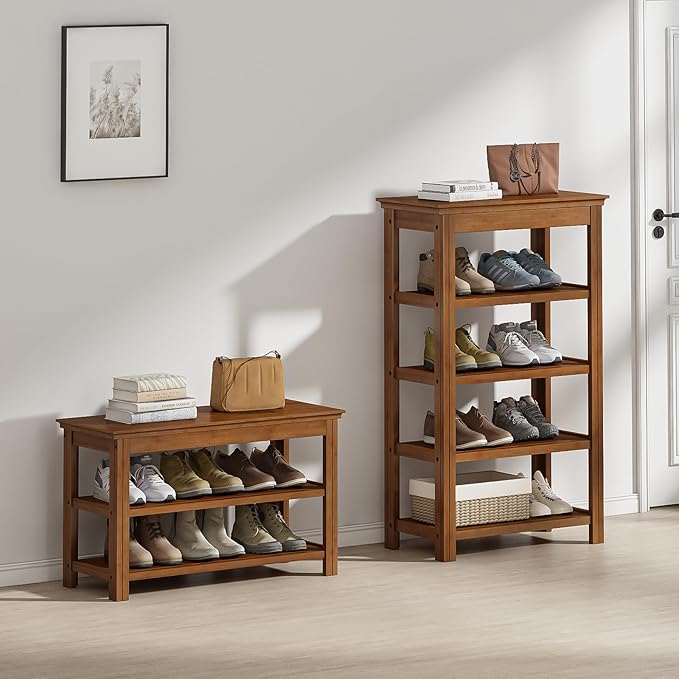 Bamworld Shoe Rack for Front Door Entrance Bamboo Shoe Organizer Free Standing Shoe Cabinet Narrow Shoe Storage Shelf for Entryway, Closet and Doorway Brown, 23.6"