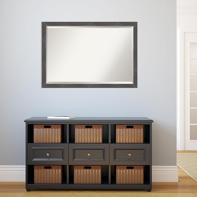 Amanti Art Grey Wall Mirror 27x39 Woodridge Rustic Grey Rectangle Bathroom Mirror for Wall Decor Living Room, Large Country Rustic Wood Frame, Hangs Horizonally and Vertically, Bathroom Decor,