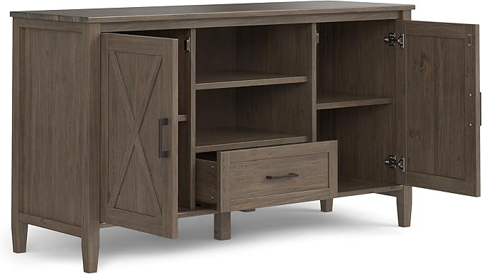 SIMPLIHOME Ela Solid Wood 53 inch Wide Transitional TV Media Stand in Smoky Brown for TVs up to 60 inches for The Living Room and Entertainment Center
