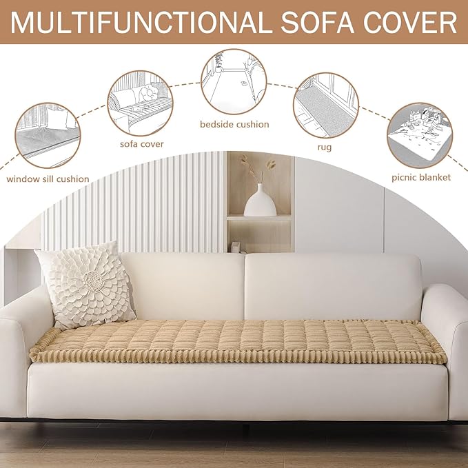 Smiry Couch Cover for Dogs Washable, Non Slip Fuzzy Pet Couch Covers for 3 Cushion Sofa Pet Friendly, Thick Soft Sofa Slipcovers Cushion Protector (Camel, 27.6" x 70.9")
