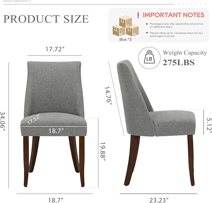 COLAMY Upholstered Dining Chairs Set of 6, Mid Century Modern Kitchen Chairs with Back, Farmhouse Fabric Side Dining Room Chairs with Wood Legs for Dining Room Restaurant, Light Grey