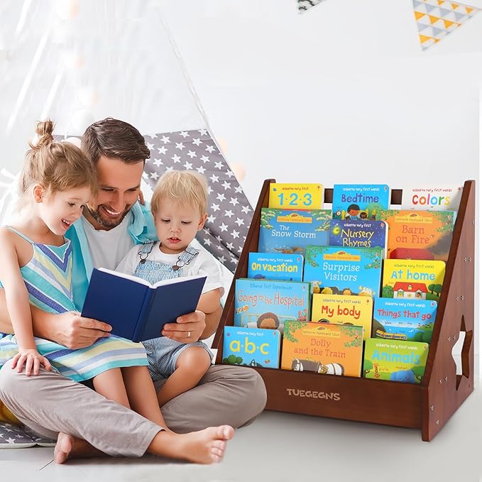 Montessori Bookshelf,Toddler Bookshelf for Kids,Organize Your Little One's Reading Adventure with Our Natural Wood Kids Bookshelf - Perfect for Ages 1-5! (Brown)