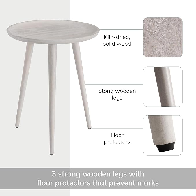 MH London Side Table - Tezgah End Table. Exclusively Designed Hand-Crafted Small Nightstand. Solid Wood Round End Table. Contemporary Accent Table for Bedrooms, Living Rooms and Home Office