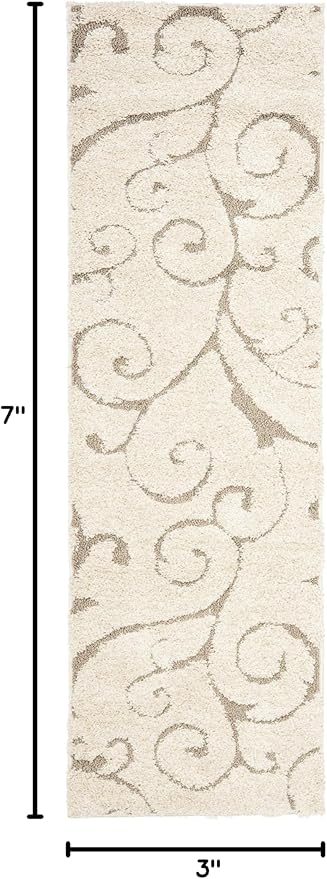 SAFAVIEH Florida Shag Collection Runner Rug - 2'3" x 7', Cream & Beige, Scroll Design, Non-Shedding & Easy Care, 1.2-inch Thick Ideal for High Traffic Areas in Living Room, Bedroom (SG455-1113)