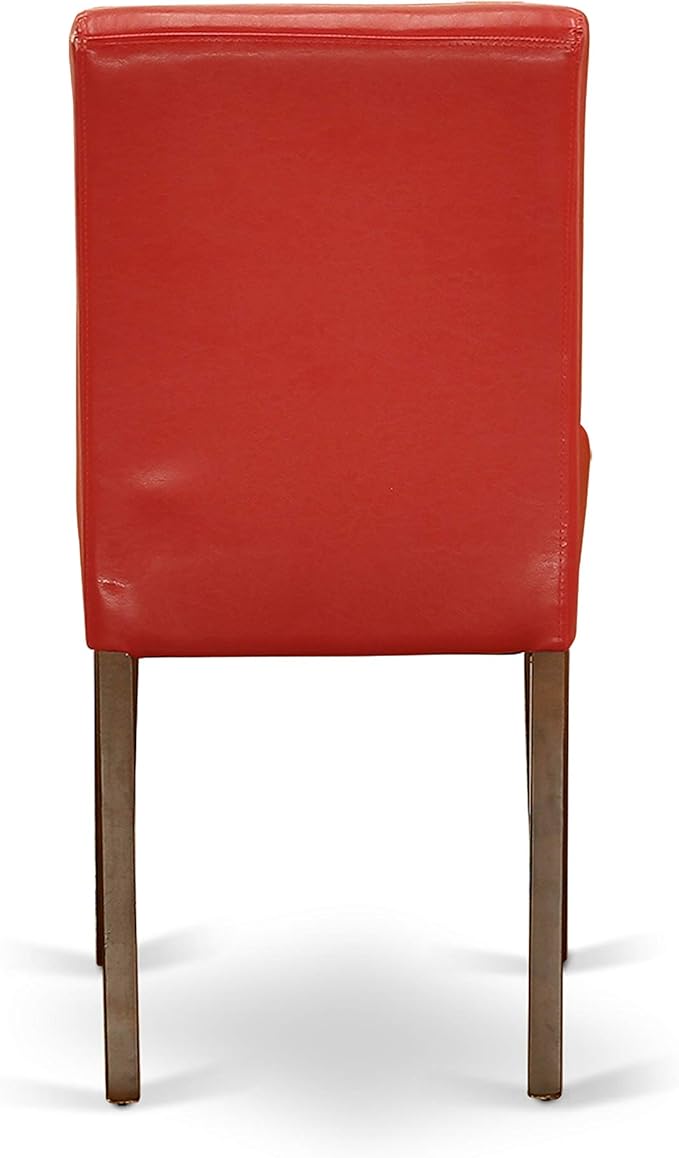 East West Furniture ANAB3-MAH-72 3 Piece Dinette Set for Small Spaces Contains a Round Kitchen Table with Pedestal and 2 Firebrick Red Faux Leather Parsons Chairs, 36x36 Inch, Mahogany