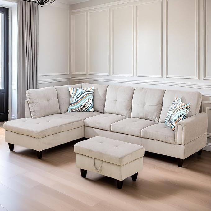 L Shaped Sectional Couches for Living Room, Modern Modular Sectional Sofa with Ottoman Storage, Comfy L Shaped Couch with Chaise for Bedroom Apartment Furniture, Gray
