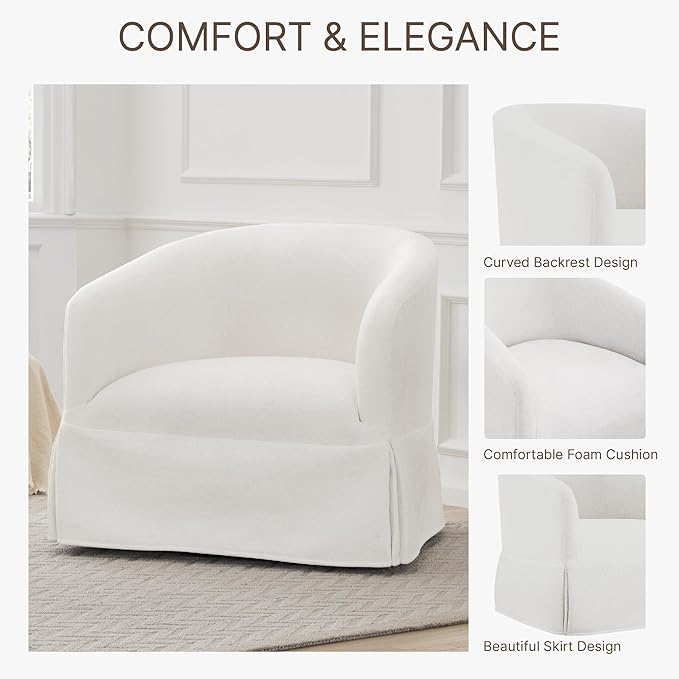 Swivel Accent Chair Set of 2, 360 Degree Performance Fabric Armchair Modern Barrel Chairs Armchair for Living Room Bedroom Home and Office,Cream White