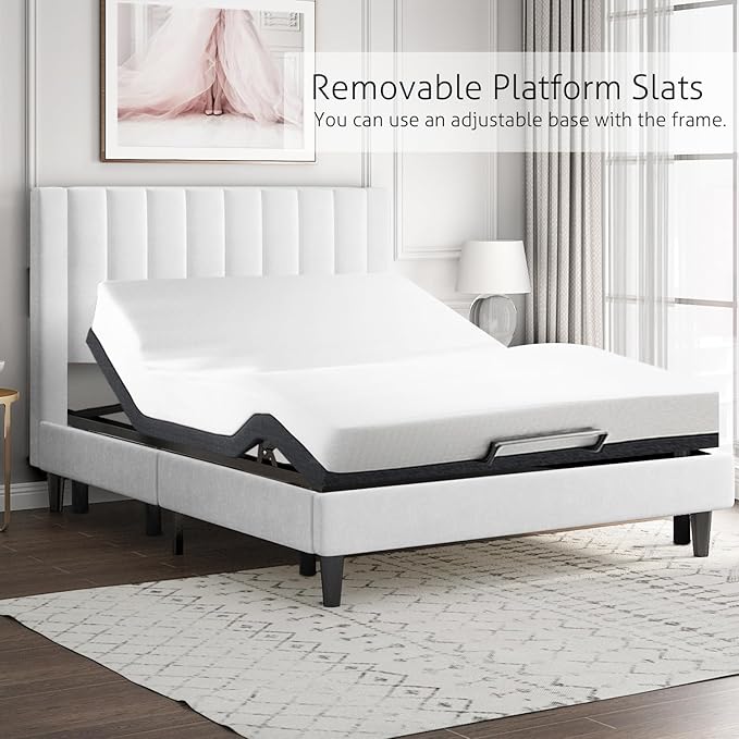 SHA CERLIN Twin Bed Frame/Velvet Upholstered Platform Bed Frame with Headboard/Strong Wood Slats Support/Mattress Foundation/No Box Spring Needed/Easy Assembly/White