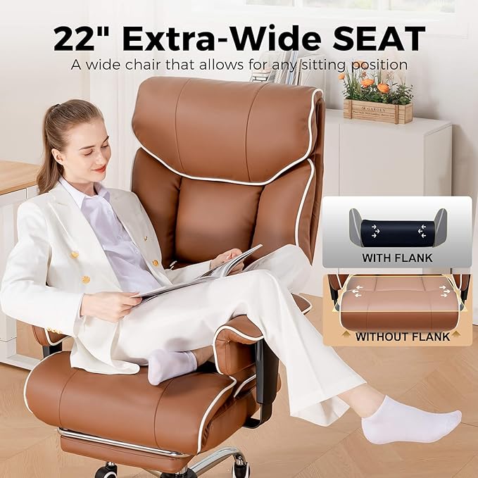 GTRACING Big and Tall Gaming Chair 400lbs Heavy Duty Office Chair with Foot Rest & Ergonomic Pocket Spring Cushion, High Back Lumbar Support for Lower Back Pain Relief, Coffee Brown