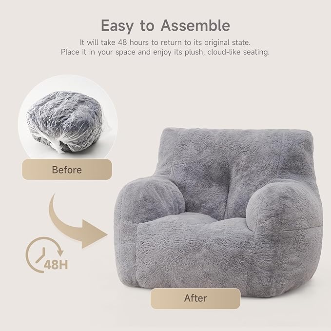 Giant Bean Bag Chairs for Adults with Ottoman, Faux Fur Boneless Chaise Couch Filler with Memory Foam,Large BeanBag Lounge Lazy Floor Sofa Accent Chair for Living Room,Bedroom & Game Rooms