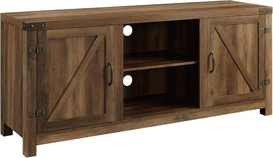 Walker Edison Georgetown Modern Farmhouse Double Barn Door TV Stand for TVs up to 65 Inches, 58 Inch, Rustic Oak