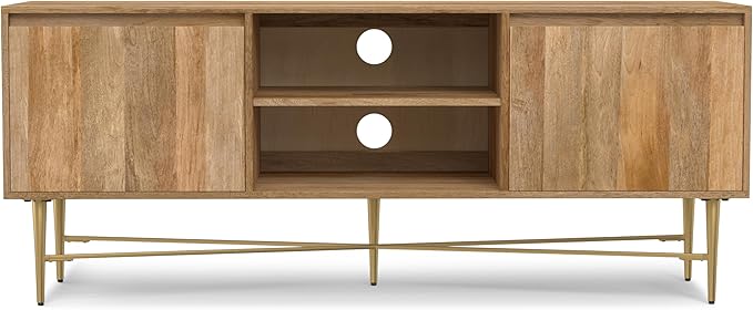 SIMPLIHOME Fallon SOLID MANGO WOOD 60 inch Wide Contemporary TV Media Stand in Natural For TVs up to 65 inches for the Living Room and Entertainment Center