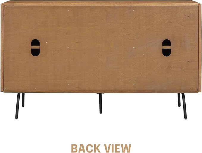 NTC MOSSIC Sideboard with 2 Doors and 3 Drawers, Buffet Cabinet with Natural Rattan and Metal Legs, Modern Storage Cabinet for Living Room, and Hallway, Effortless Assembly, Teak Look